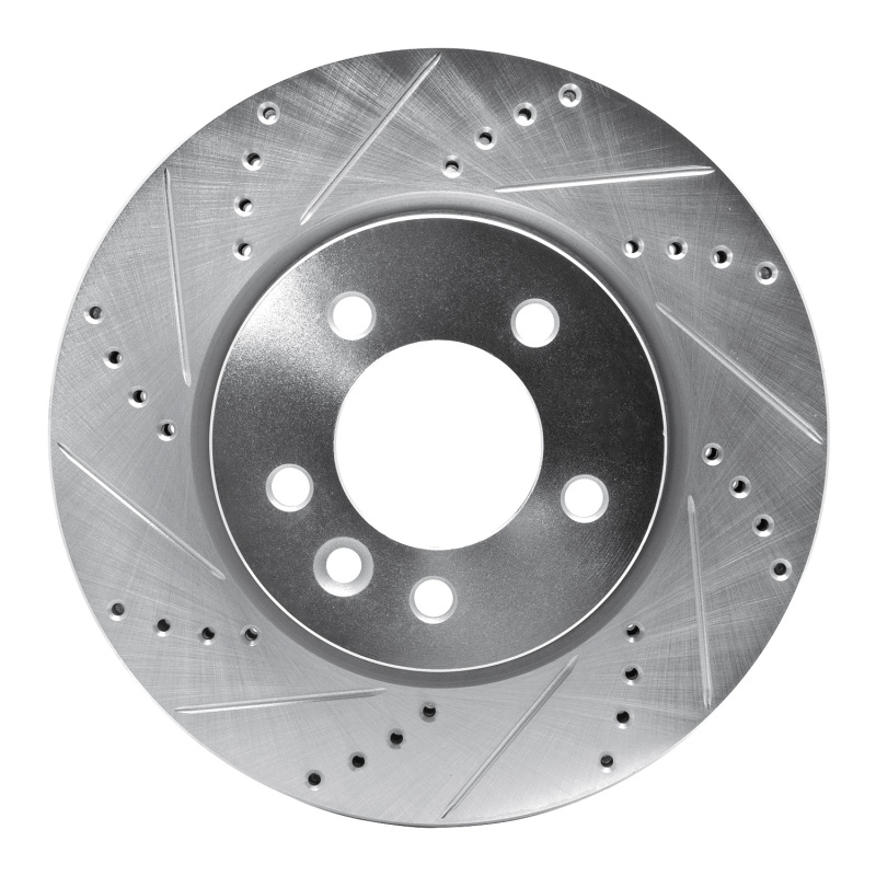 Land Rover LR3 Brake Rotor (1) - Front Left - R1 Concepts - Drilled & Slotted - Silver - `05-`07